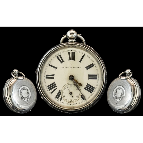 256 - Victorian Period - Heavy Open Faced Sterling Silver Pocket Watch. Hallmark Chester 1875. Case / Dial... 