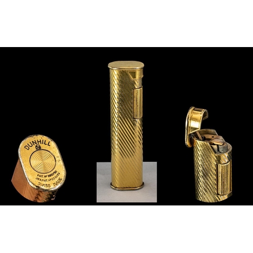 258 - Vintage Gold Plated Dunhill Lighter. Dunhill Lighter Textured Design, Patent and Serial No. 7 cms.