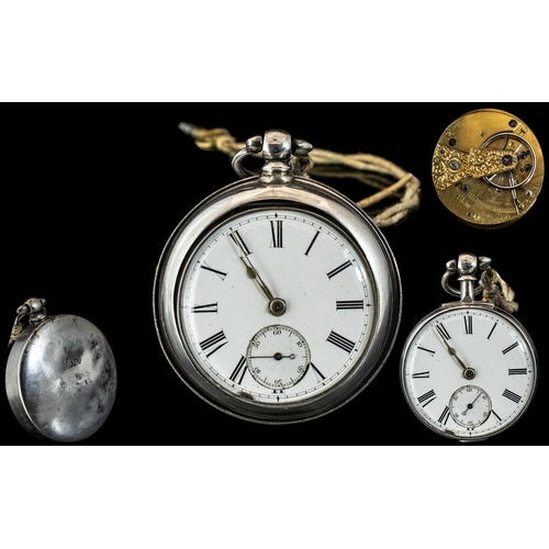 260 - Mid Victorian Sterling Silver Key-wind Pair Cased Pocket Watch with White Porcelain Dial. Hallmark B... 