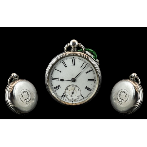 273 - Victorian Period Sterling Silver Key Wind Open Faced Pocket Watch. Hallmark London 1871. White Porce... 