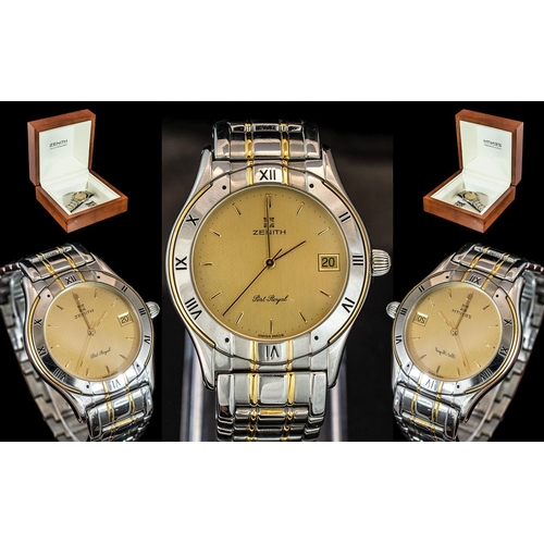 274 - Zenith - Port Royal Gents Gilt and Steel Quartz Wrist Watch. Ref No 12/59 3150-226. Features Date Di... 