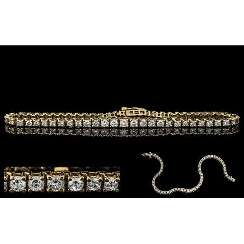 28 - 14ct Gold - Good Quality Diamond Set Tennis Bracelet, Marked 14ct. Well Matched Diamonds of Good Col... 