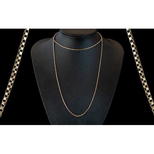 280 - Antique Period 9ct Gold Box Chain of long length, marked 9ct, slim design.  Circa 1900 - 1910.  Leng... 