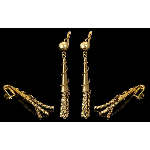 29 - Antique Period - Attractive and Fine Pair of 18ct Gold Earrings with Tassel Drops. Each Marked 18ct.... 