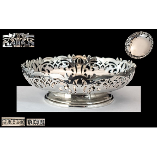 298 - Elizabeth II Fine Quality Sterling Silver Sweetmeat Solid Footed Bowl, open worked borders, of small... 