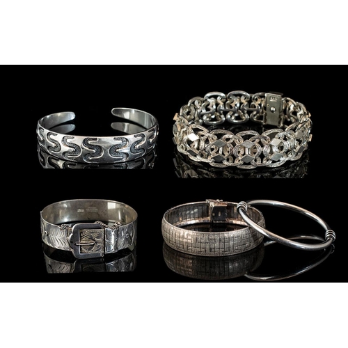 307 - A Good Collection of Antique & Vintage Silver Hinged Bangles, all marked for silver, various designs... 