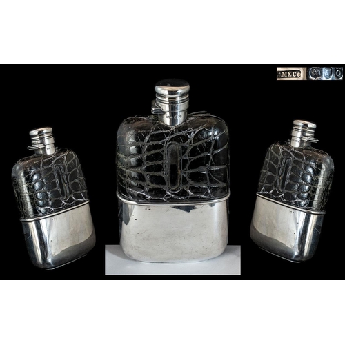 312A - Victorian Period Sampson and Mordan Superb Quality Sterling Silver and Glass Hip Flask, with Silver ... 