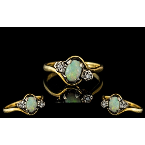 322 - Ladies 18ct Gold Illusion Set Diamond and Opal Ring. The Central Opal of Good Colour. Ring Size P - ... 