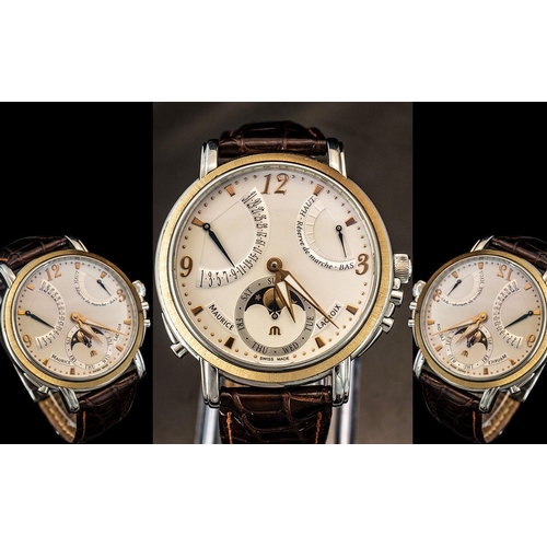 32A - Maurice Lacroix Gents Steel and 18ct Gold, Moonphase Muli-Dial, 35 Jewels, Chronograph Wrist Watch -... 