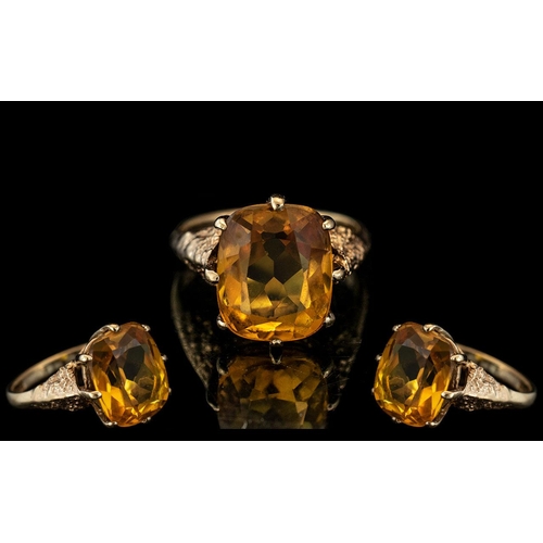 331 - Ladies - Attractive 9ct Gold Good Quality Single Stone Citrine Set Ring. The Faceted Citrine of Deep... 