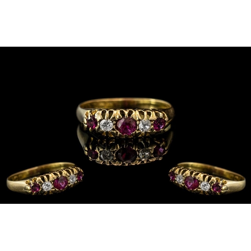 33A - 18ct Gold Attractive Ruby and Diamond Set Ring, Gallery Setting. Full Hallmark for Birmingham 1923 +... 