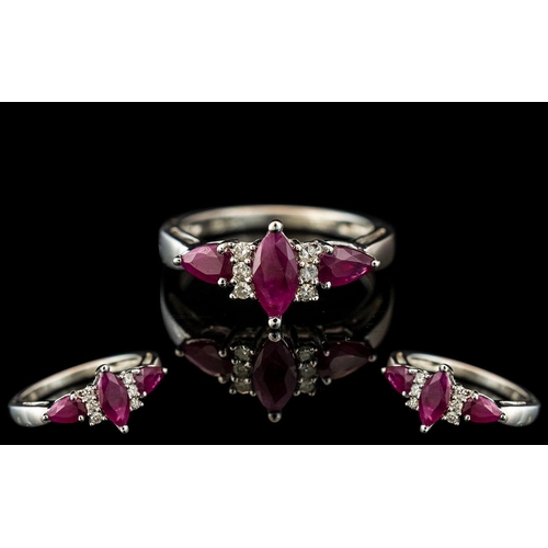 343 - Ladies 9ct Gold Attractive Ruby and Diamond Set Ring. Full Hallmark to Interior of Shank. The Rubies... 