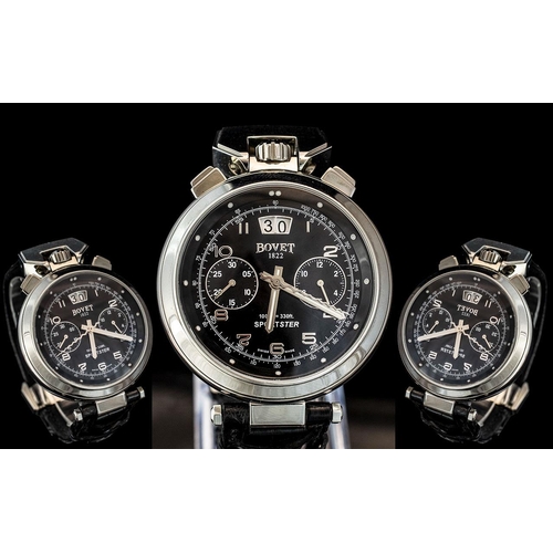 34A - Bovet 1822 Sportster 28 Jewels Automatic Chronograph Steel Cased Wrist Watch - With Black Calf Leath... 