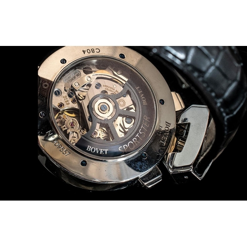 34A - Bovet 1822 Sportster 28 Jewels Automatic Chronograph Steel Cased Wrist Watch - With Black Calf Leath... 