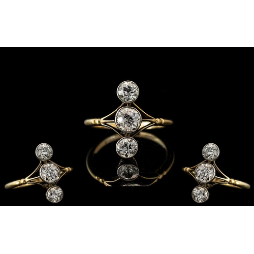 3A - Ladies 1920's Attractive 18ct Gold 3 Stone Diamond Set Ring. Marked 18ct to Interior of Shank. The P... 