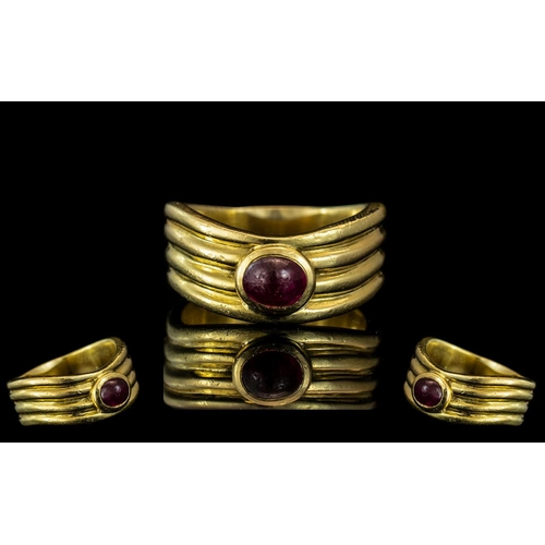 4A - Boucheron - Signed and Superb Quality 18ct Gold Single Stone Ruby Set Dress Ring ( Heavy Solid Shank... 