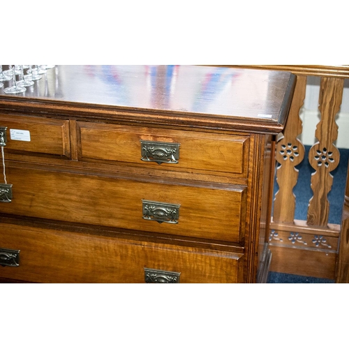 51R - Edwardian Chest of Drawers 2 over 3 Long, Raised on 4 Feet.