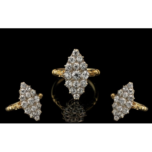 5A - Antique Period Superb 18ct Gold Diamond Ring ( Boat Shaped ) Set with Beautiful White Semi-Cushion C... 