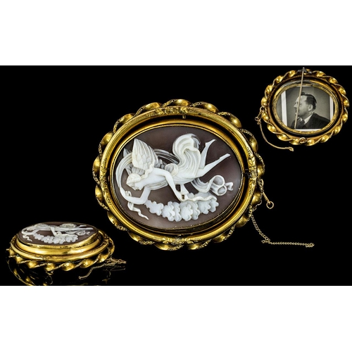 79 - Antique Period Large and Impressive Quality 9ct Gold Swivel / Reversible Shell Cameo and Photo Locke... 