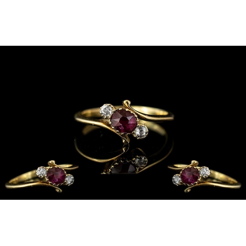 80 - Antique Period - Attractive 18ct Gold Ruby and Diamond Set Dress Ring. Full Mark to Interior of Shan... 