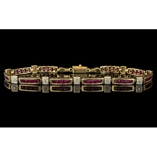 84 - Ladies - Attractive 14ct Gold Ruby and Diamond Set Bracelet. Marked 14ct - 585. Rubies and Diamonds ... 