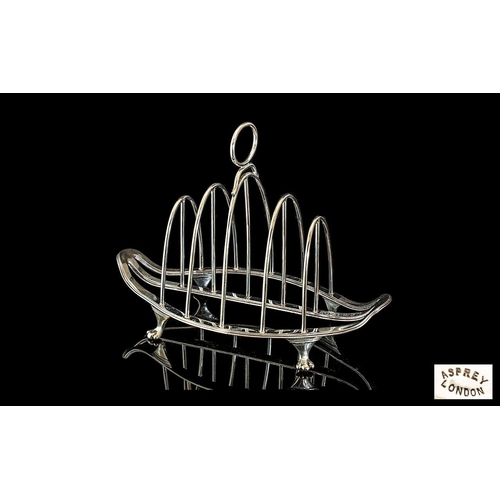 100A - Aspreys Of London Superb Sterling Silver 4 Tier Toast Rack Of Boat Shape/Form -Supported on Lions Fe... 