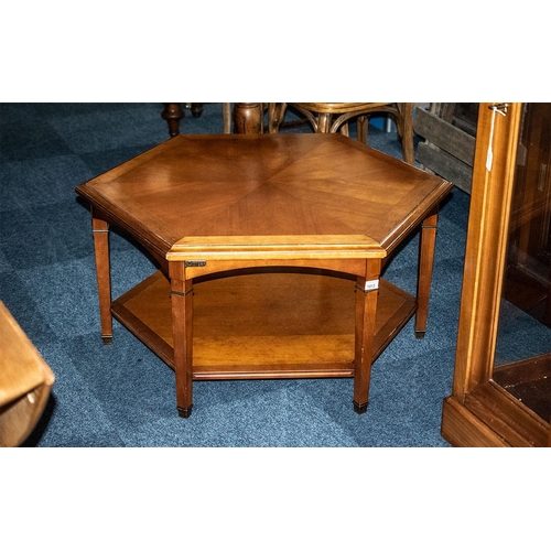 1013 - Grange Quality Hexagonal Fruit Wood Glass Top Coffee/Occasional Table with Under Tier.  Table raised... 