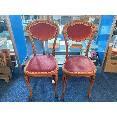 1016 - Pair of Dining Chairs, oval open back with an upholstered back rest and seat in pink velour with stu... 