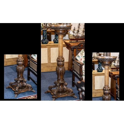 1030 - An Antique Georgian Style Mahogany Torchere With A Rectangular Shaped Top With A Carved Acanthus And... 