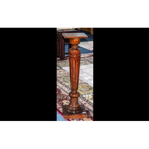 1042 - Large Attractive Wooden Jardiniere Pot Stand, column style with square base and top.  Polished mahog... 