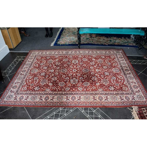 1046 - Large Decorwool Royal Exclusive Rug in red and cream with a border pattern.  Good condition, measure... 