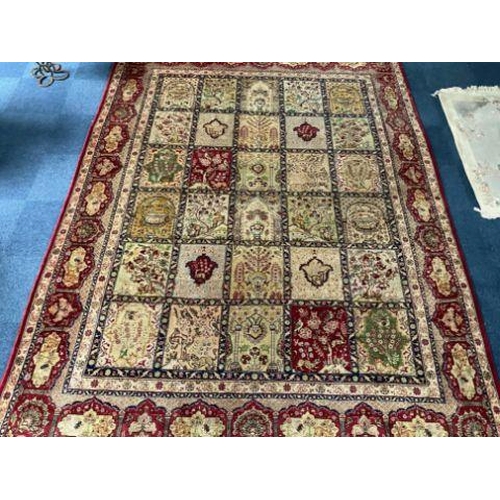 1051 - Large Hand Woven Tabriz Persian rug, Beige background with red designs depicting animals, fruit tree... 