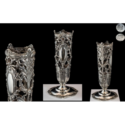 108A - 19th Century Period Superb Sterling Silver Large Posy Openworked Vase, supported on an ornate border... 