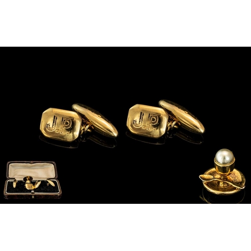10A - A Pair Of Gents 18ct Gold Cufflinks marked 18ct.  Weight 7.1 grams.  Together with a Gents 9ct Gold ... 