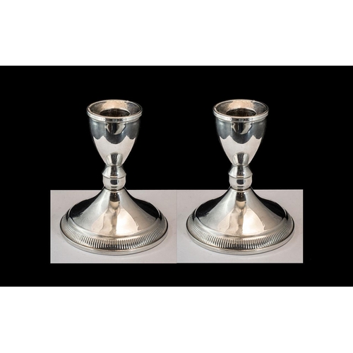 110A - A Pair Of Fine Sterling Silver Squat Candlesticks Raised On Circular Bases - Of Pleasing Proportions... 