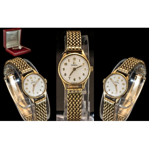 111A - Omega Ladies 9ct Gold Wristwatch In Omega Presentation Box - Watch, Case & Bracelet Marked 375. Weig... 