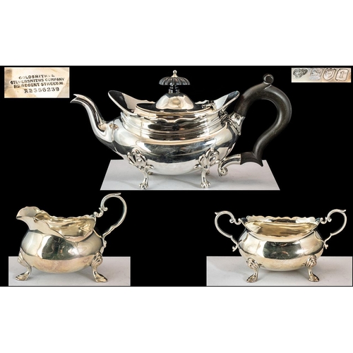 112A - Sterling Silver Matched 3 Piece Tea Service - Comprising, Teapot, Sugar Bowl & Milk Jug. Fully Hallm... 