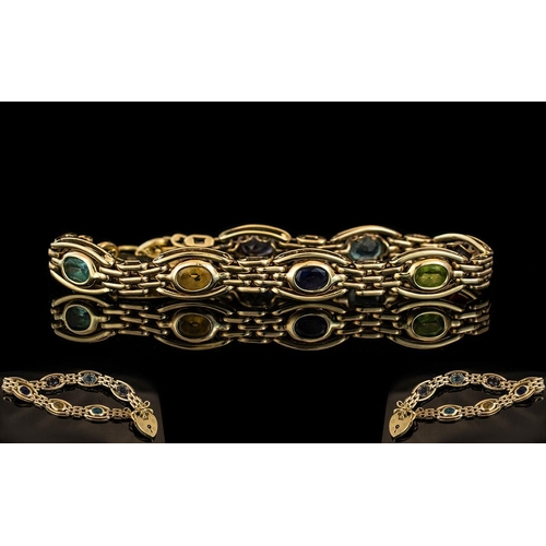 118 - Ladies Attractive 9ct Gold - Sapphire and Peridot Set Bracelet with Safety Chain and Heart Shaped Pa... 