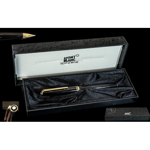 119A - Mont blanc Classic Black and Gold Cased Fountain Pen, With 14ct Gold Nib with Mont Blanc Box. The Fo... 