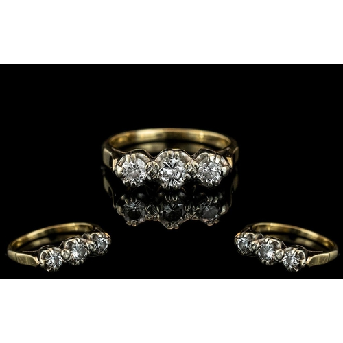 122 - Ladies 18ct Gold 3 Stone Diamond Set Ring. Marked 18ct to Shank. The Round Brilliant Cut Diamond of ... 