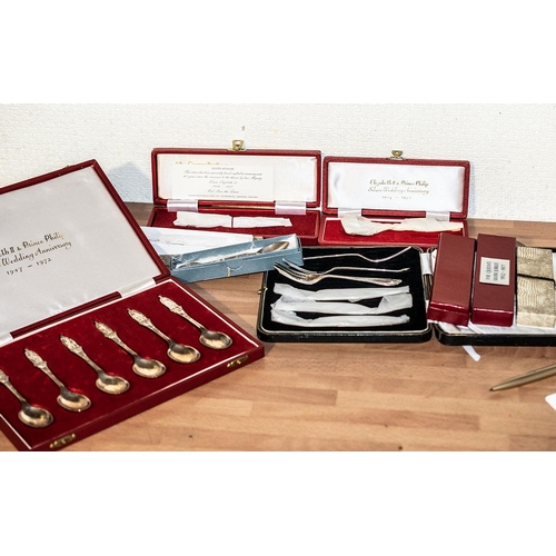 122A - A Collection Of Boxed Flatware To Include, Six Silver Cake Forks, Six Silver Teaspoons, Two Single B... 