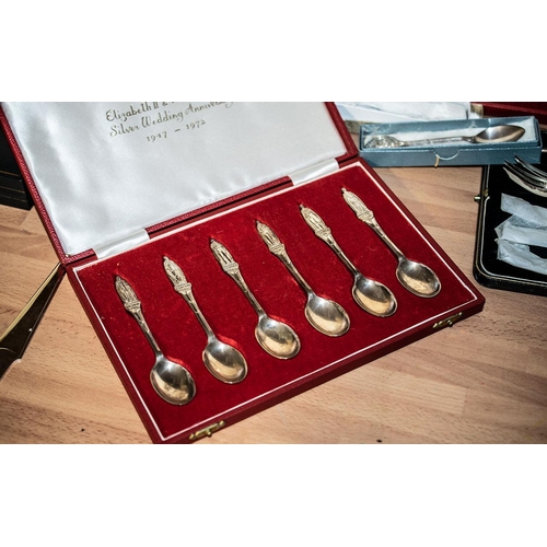 122A - A Collection Of Boxed Flatware To Include, Six Silver Cake Forks, Six Silver Teaspoons, Two Single B... 