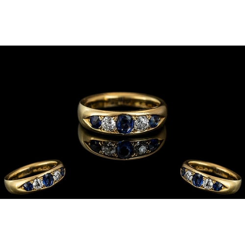 15 - 18ct Gold Superb Quality 5 Stone Diamond & Sapphire Set Ring.  Full hallmark for 18ct - 750.  The bl... 