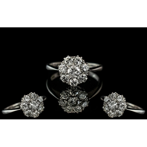 19 - Ladies 18ct White Gold Attractive & Superior Quality Diamond Set Cluster Ring, marked 18ct to interi... 