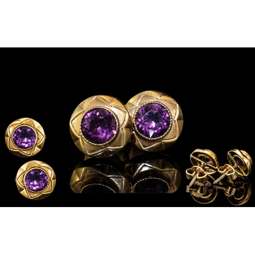 20A - Antique 18ct Gold Or Higher Amethyst Set Earnings - Superior Quality, Unmarked But Tests High Carat.... 