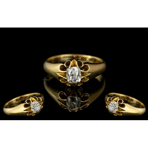 22A - 18ct Gold - Attractive Single Stone Diamond Set Ring, Gypsy Setting. Full Hallmark for Birmingham 18... 