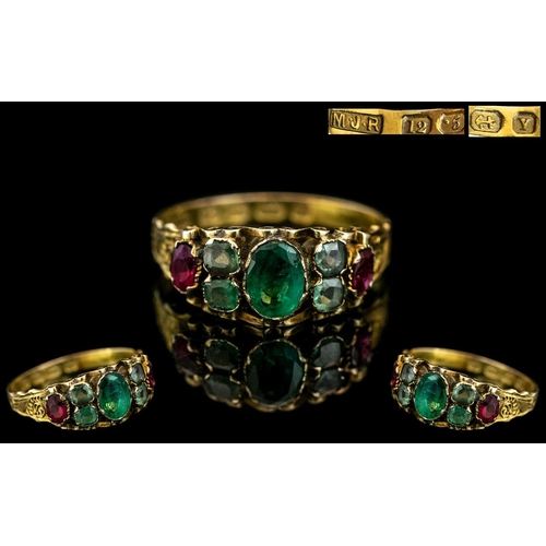 23A - Antique Period - Rare and Exquisite 12.5ct Gold Stone Set Dress Ring. Set with Rubies and Emeralds, ... 
