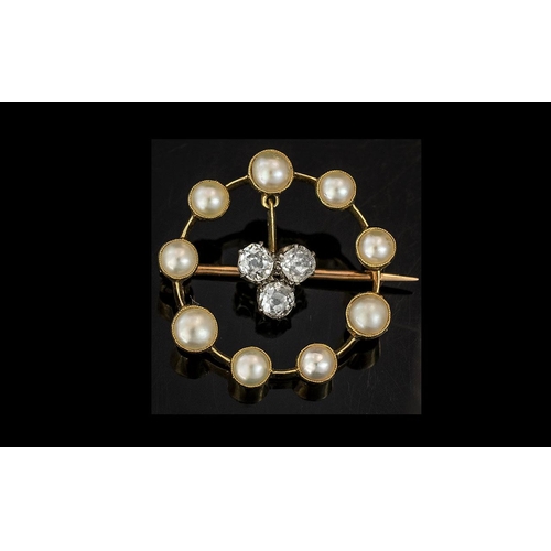 24 - Victorian Period Exquisite and Superb 18ct Gold Circular Brooch, set with seed pearls, embellished b... 