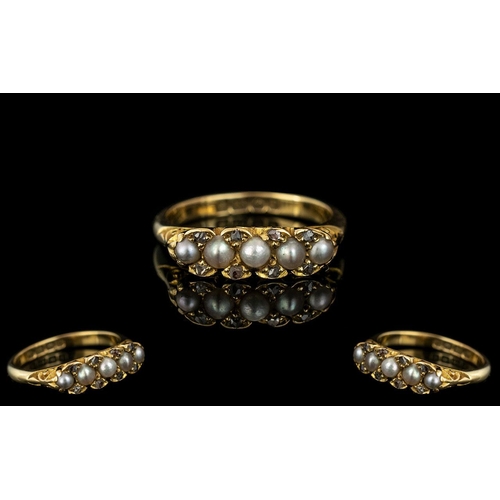 25 - Antique Period 18ct Gold Attractive Seed Pearl and Rose Cut Diamond Set Ring, gallery setting.  Hall... 