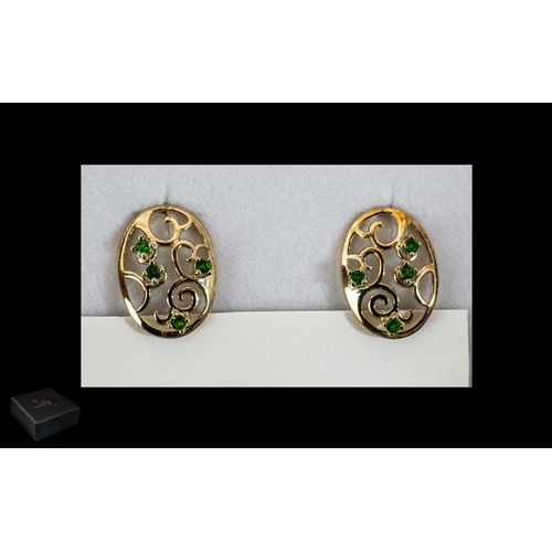 256 - Lucy Q Designer Russian Diopside Earrings, large oval stud earrings with scrolling filigree work, ea... 